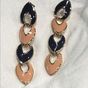 Elegant Vintage Navy and Peach Dangle Earrings.